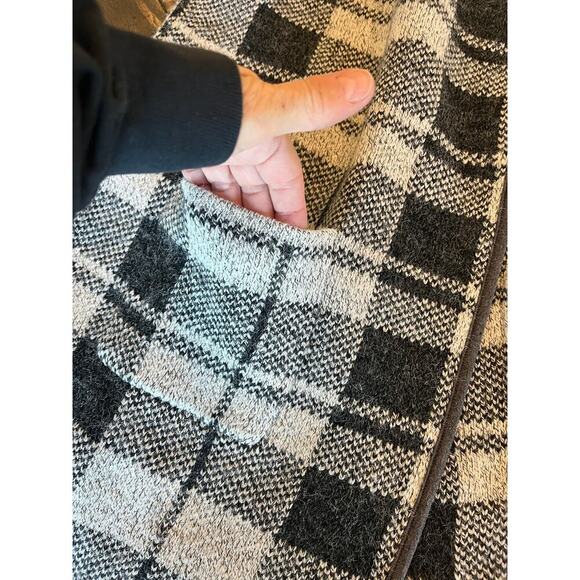 Yaira Wool Blend Open Front Cardigan Shaw Women Medium Plaid Neutral Comfy Cozy - Picture 4 of 10